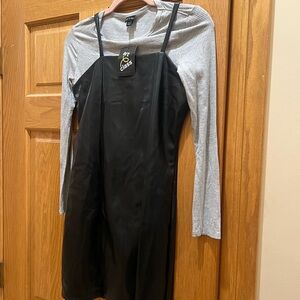 art class Black Faux-Leather Slip Dress with Thin Straps